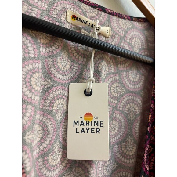 Marine Layer Emlyn Midi Wrap Dress Fan Block Print Large Purple Pink -L - Picture 3 of 11